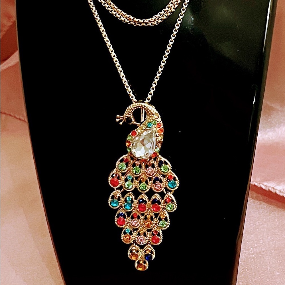 Vermeil Gold with Multicolor Peacock Pendant Necklace